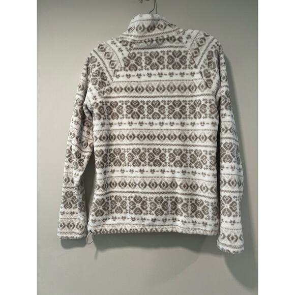 NWOT Eddie Bauer 1/4 Zip Fleece White & Tan Print Medium - Picture 3 of 8